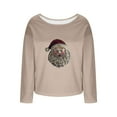 thumbnail image 4 of Womens Tops Christmas Printed Long Sleeved Winter Round Neck Pullover Knit Sweater 2-Khaki L,Blouse for Women, 4 of 4
