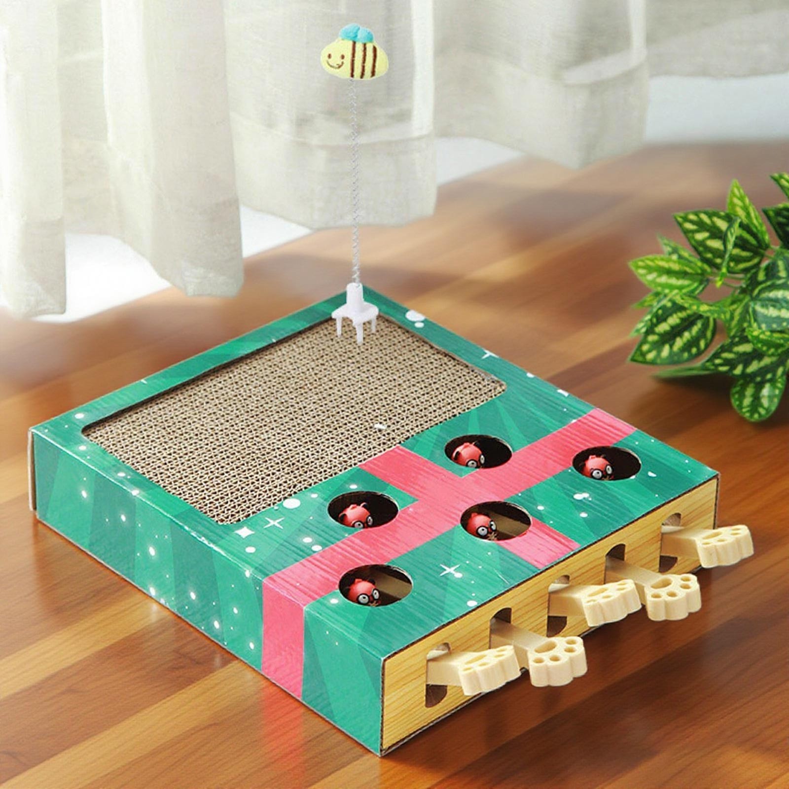 Pet Toys Interactive Cat Toy for Indoor Entertainment and Mental Stimulation with Wooden Whack A Design Durable TPR Core and Grinding for Cats