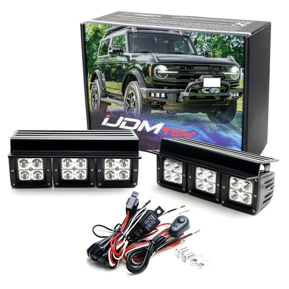 Modular Bumper Mount High Power Triple Pods LED Fog Light Kit For 2021-up Ford Bronco, Includes (6) LED Pod Light, Heavy Duty Mounting Brackets & On-Off Relay Wiring