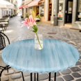 thumbnail image 4 of Teal Blue Fitted Tablecloth with Elastic Edged, Round Table Cloth for Dining Table, Modern Abstract Art Ombre Striped Waterproof Oil Proof Table Cover for Indoor Outdoor 55"-60", 4 of 8