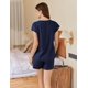 thumbnail image 4 of Conjunto de pijama de algodón Ekouaer para mujer, pantalones cortos de manga corta, azul marino, 4 of 6