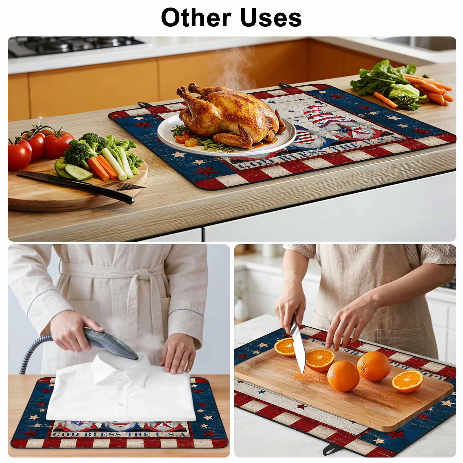 4th of July Gnomes Stove Top Cover for Electric Stove, Heat-proof & Non Slip Glass Top Stove Cover Protector, Independence Day Dwarf American Flag Star Kitchen Flat Cooktop Rubber Mat 24x21 Inches