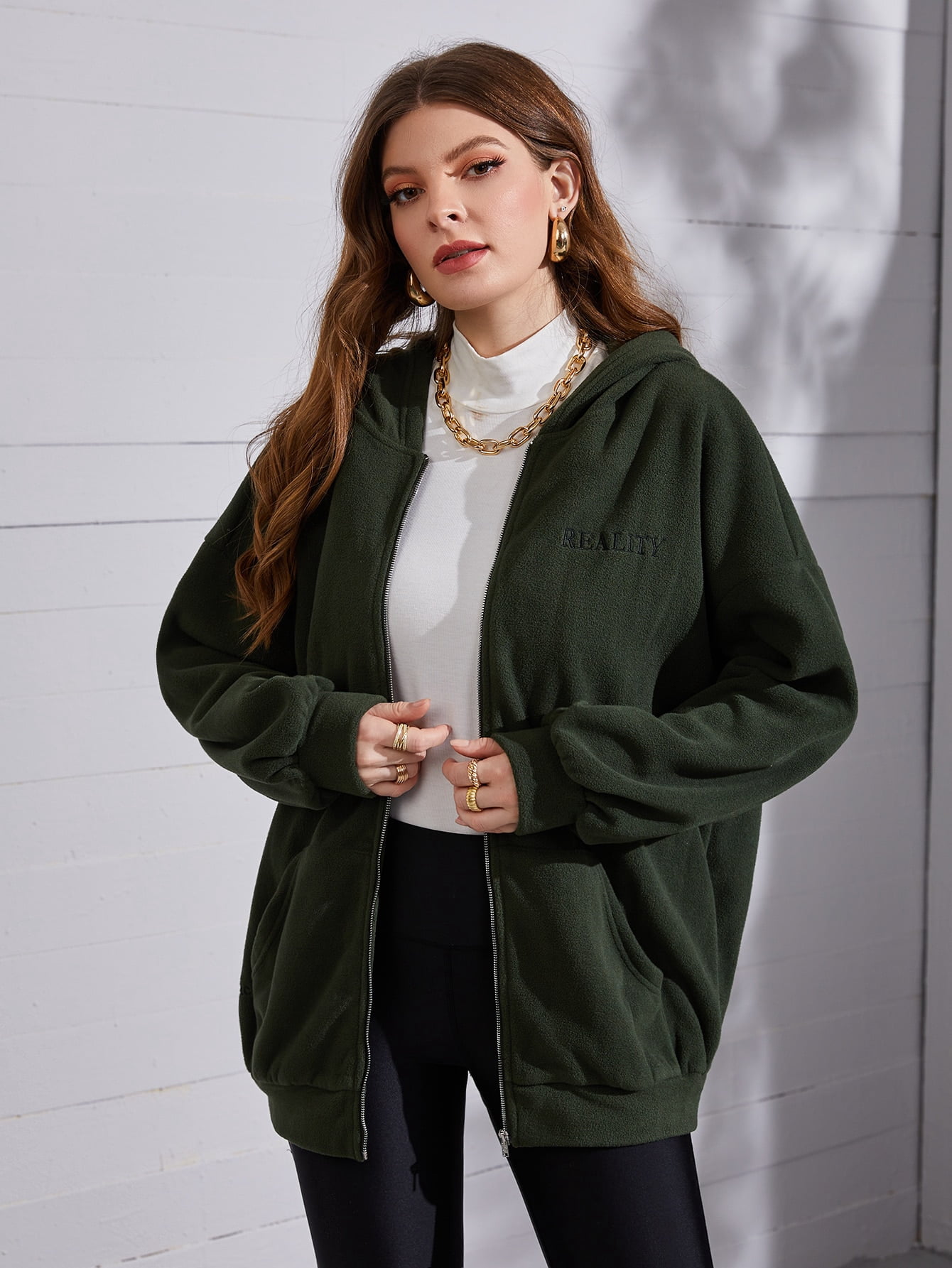 Women's Zipper Front Letter Embroidered 