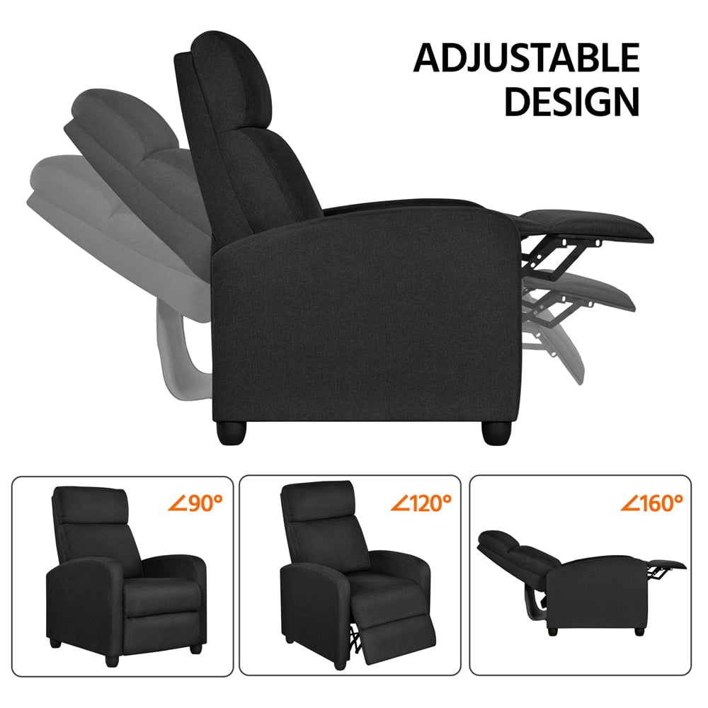Renwick Fabric Push Back Theater Recliner Chair with Footrest for Livingroom, Black
