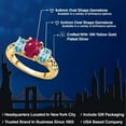 thumbnail image 2 of Gem Stone King 18K Yellow Gold Plated Silver Red Ruby and Blue Zircon Filigree Style 3 Stone Ring for Women (2.90 Cttw, Oval 8X6MM and 6X4MM) (Size 9), 2 of 6
