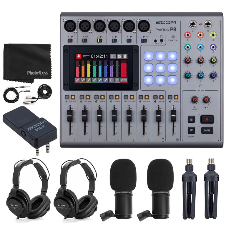 Zoom PodTrak P8 Multitrack Podcast Recorder + 2x Zoom ZDM-1