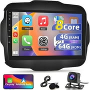 IKASEFU Car Radio for Jeep Renegade 2015-2020 Compatible with Wireless Carplay Android Auto 9 Touch Screen Stereo Bluetooth FM/AM GPS Navigation Multimedia Player Head Unit