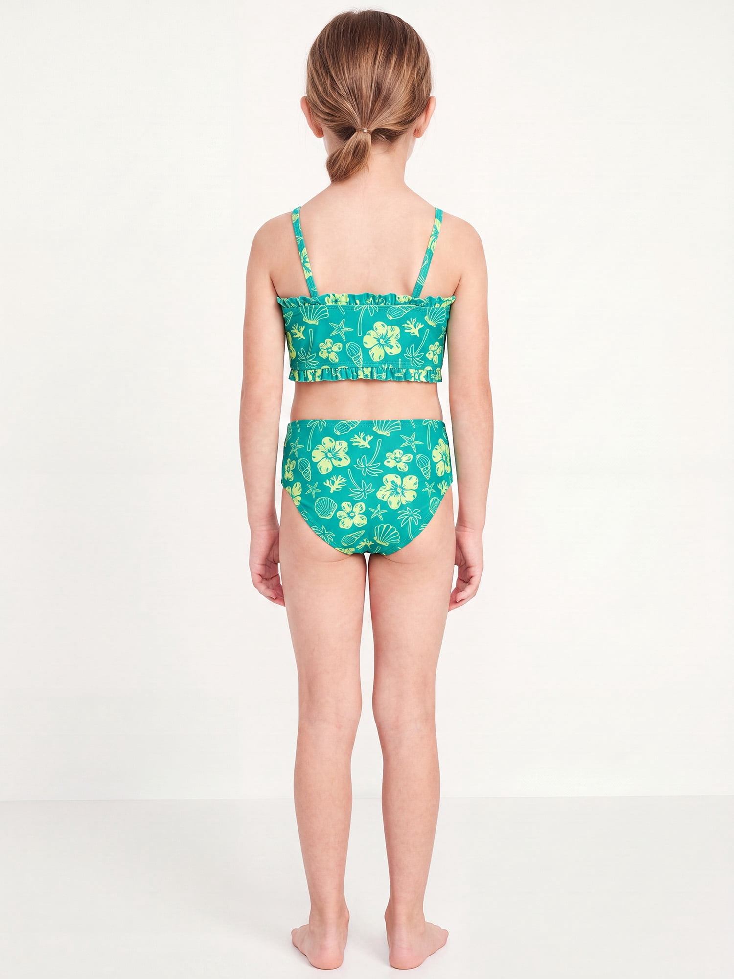 Ocean Gear Girls Two Piece Lime Hibiscus Swim Set, Sizes 4-18