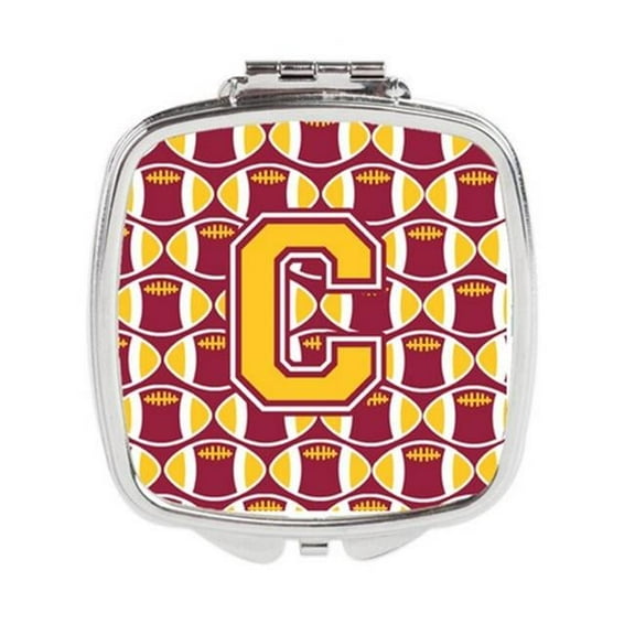 Carolines Treasures  Letter C Football Maroon & Gold Compact Mirror - Maroon & Gold