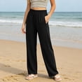 thumbnail image 4 of Lmueinov Wide Leg Pants for Woman Elastic High Waisted Straight Leg Trousers with Pockets Solid Color Loose Fit Breathable Long Pants for All-Season, 4 of 8