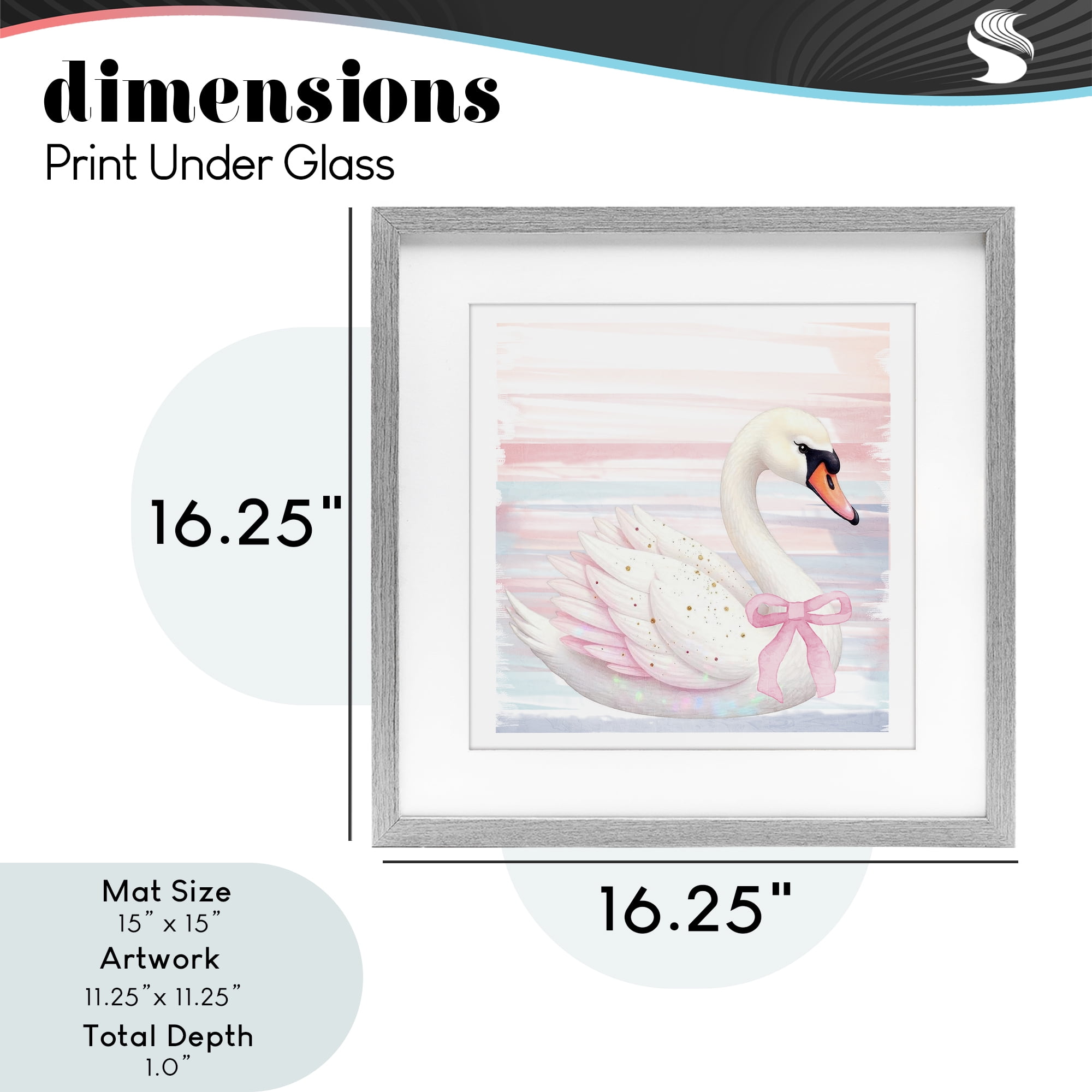 Pink Swan with Ribbon Gray Framed Print Under Glass, design by Kim Allen