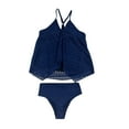 thumbnail image 3 of WREESH Womens Two Piece Swimsuit Tankini with Chest Pad Without Underwire Print Swimming Split Swimsuit Beach Bathing Suit Navy, 3 of 5
