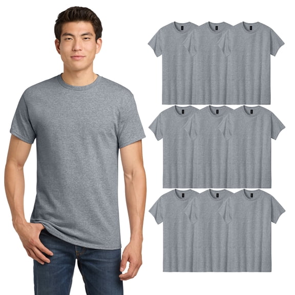 Gildan Heavy Cotton Short Sleeve T-Shirt, Men Crewneck Classic Fit Bulk Tee, Sport Gray, 9 Pack, S