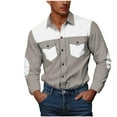 thumbnail image 1 of Long Shirts for Men Shirts with Double Pockets Men Casual Fashion Button Double Pockets Patchwork Print Long Sleeve Turndown Workwear Shirt Button Shirts for Men Long Sleeve Shirts for Men, 1 of 5