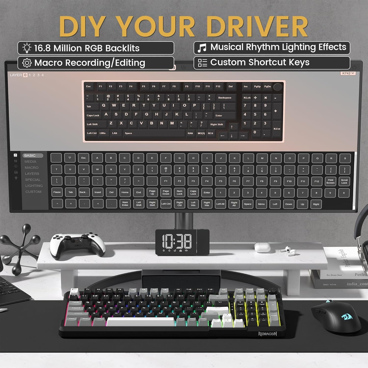 COSTOM Wireless Mechanical Keyboard, 3 Mode Gasket Mounted RGB Gaming Keyboard with Volume Knob, Pre-Lubed Linear Switches, MDA-Profile, 98 Keys Hot Swappable Creamy Keyboard for PC/Tablet/Xbox/PS4