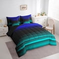 thumbnail image 3 of jejeloiu Vintage Striped Print 7-Piece Bedding Comforter Set,Abstract Geometric Pattern King Bedding Sets,Cyan Black Blue Bed Sheets For Adult,Breathable Home Decor Reversible, 3 of 8