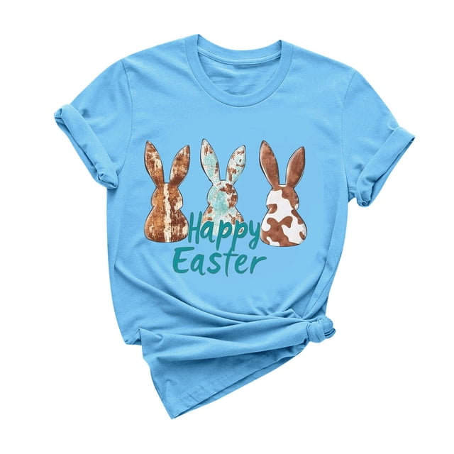 Liquidation d'Été Staron Hauts pour Femmes Été Pâques Col Rond Manches Courtes T-Shirts Graphiques Tendance Décontractés Blouses Fluides Basiques
