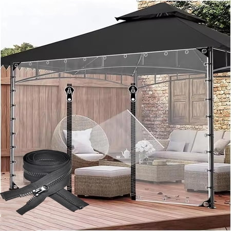 PVC Transparent Tarpaulin with Zipper Vinyl Curtain Heavy Duty Waterproof Windproof Tear Resistant Clear Tarp Cover for Garden Pergola Gazebo Patio Enclosure(1.6x2m)