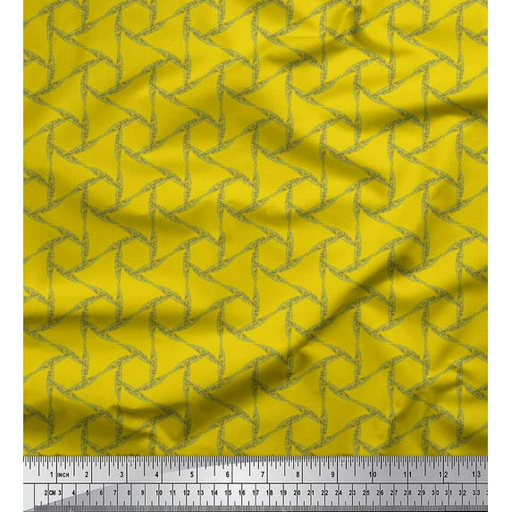 Soimoi Yellow Poly Georgette Fabric Mimosa Pudica Leaves Print Sewing Fabric Yard 52 Inch Wide