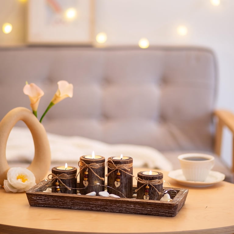 Hanobe Wood Tray with 4 Tealight Candle Holders photo 7