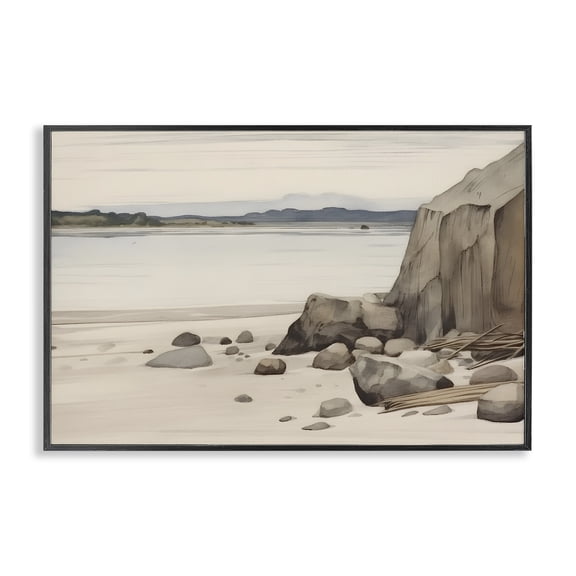 Stupell Industries Transitional Beach Cliff View Black Framed Giclee Art, 18 x 12, by Petals Prints Design