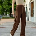 thumbnail image 3 of Women's High Waisted Wide Leg Lounge Pants with Drawstring and Pockets - Small, Brown, 3 of 6