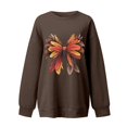 thumbnail image 4 of Fiaer Thanksgiving Sweatshirts for Women Leaf Graphic Long Sleeve Pullovers Crew Neck Baggy Fashion Plus Size Tops Brown M, 4 of 4