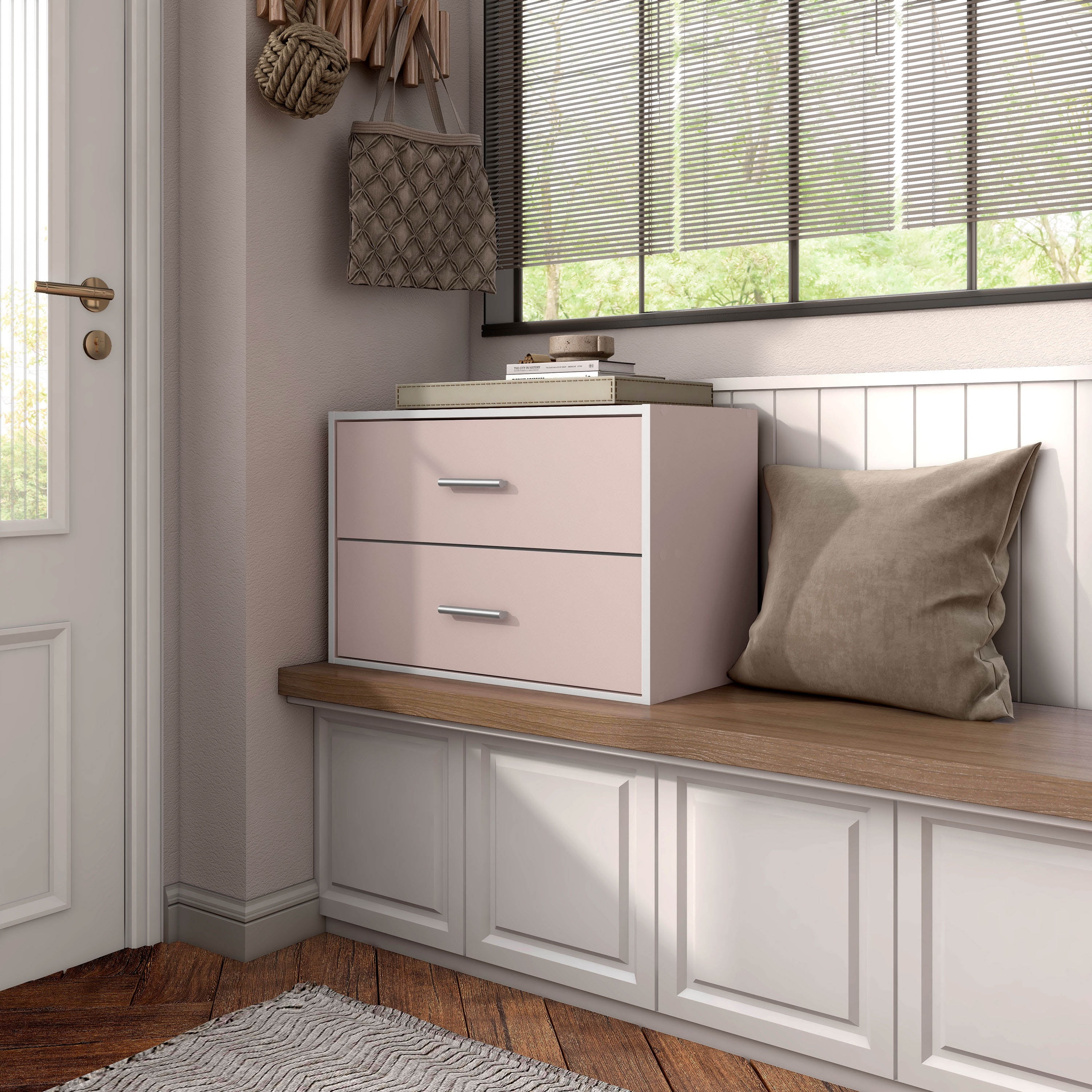 Furniture of America Brooks Stackable 2-Drawer Wood Light Pink Kids Cabinet