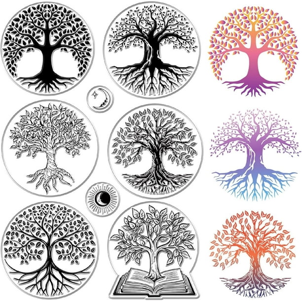 Sellos transparentes Árbol de la Vida Luna Sellos postales reutilizables Sellos de silicona transparentes