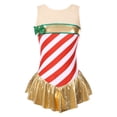 thumbnail image 4 of YONGHS Womens Christmas Candy Cane Striped Costume Ballet Dance Skating Leotard Dress Red M, 4 of 7