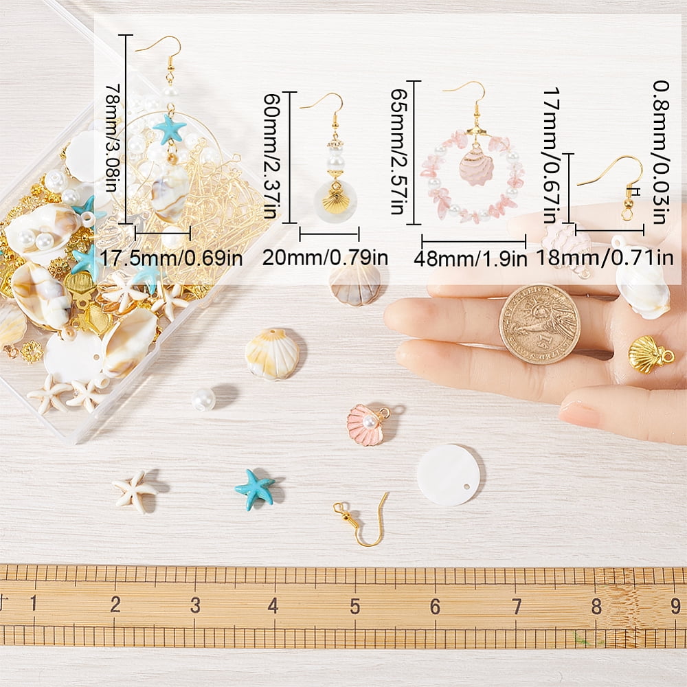1 Box 10 Sets Ocean Earring Making Kit Summer Hawaii Seashell Charm Sea Shell Charms Starfish Charm Amethyst Turquoise Stone Chip Bead Glass Beads for DIY