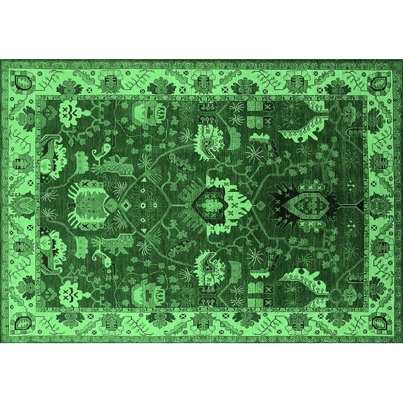 Ahgly Company Indoor Rectangle Oriental Emerald Green Industrial Area Rugs, 8' x 12'