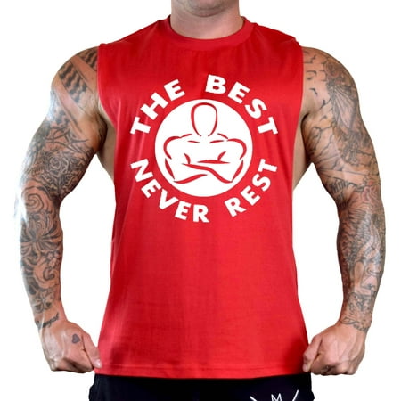 Men's The Best Never Rest Sleeveless Red T-Shirt Gym Tank Top 2X-Large (Best Gym Routine For Men)