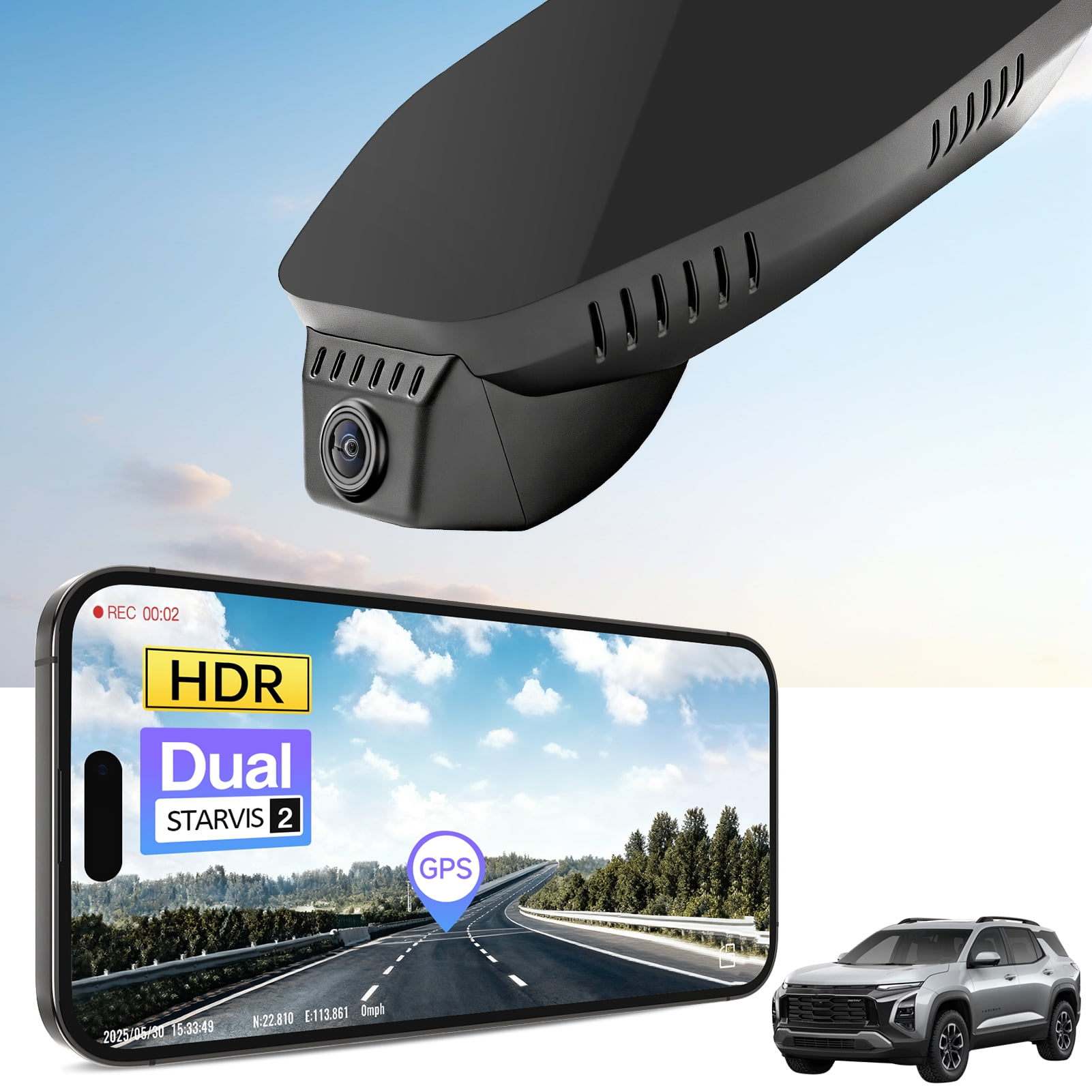Mangoal 4K HDR Dash Cam STARVIS 2 IMX678 Fit for Chevy 4th Gen Equinox 2025(Model C), OEM Look, 5G WiFi & App, G-Sensor, GPS, 64GB Card