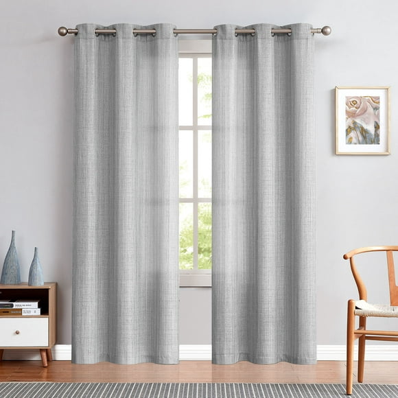 Curtainking Linen Textured Curtains 84 inches Light Grey Bedroom Living Room Window Curtain Set Light Filtering Drapes Grommet Top 2 Panels