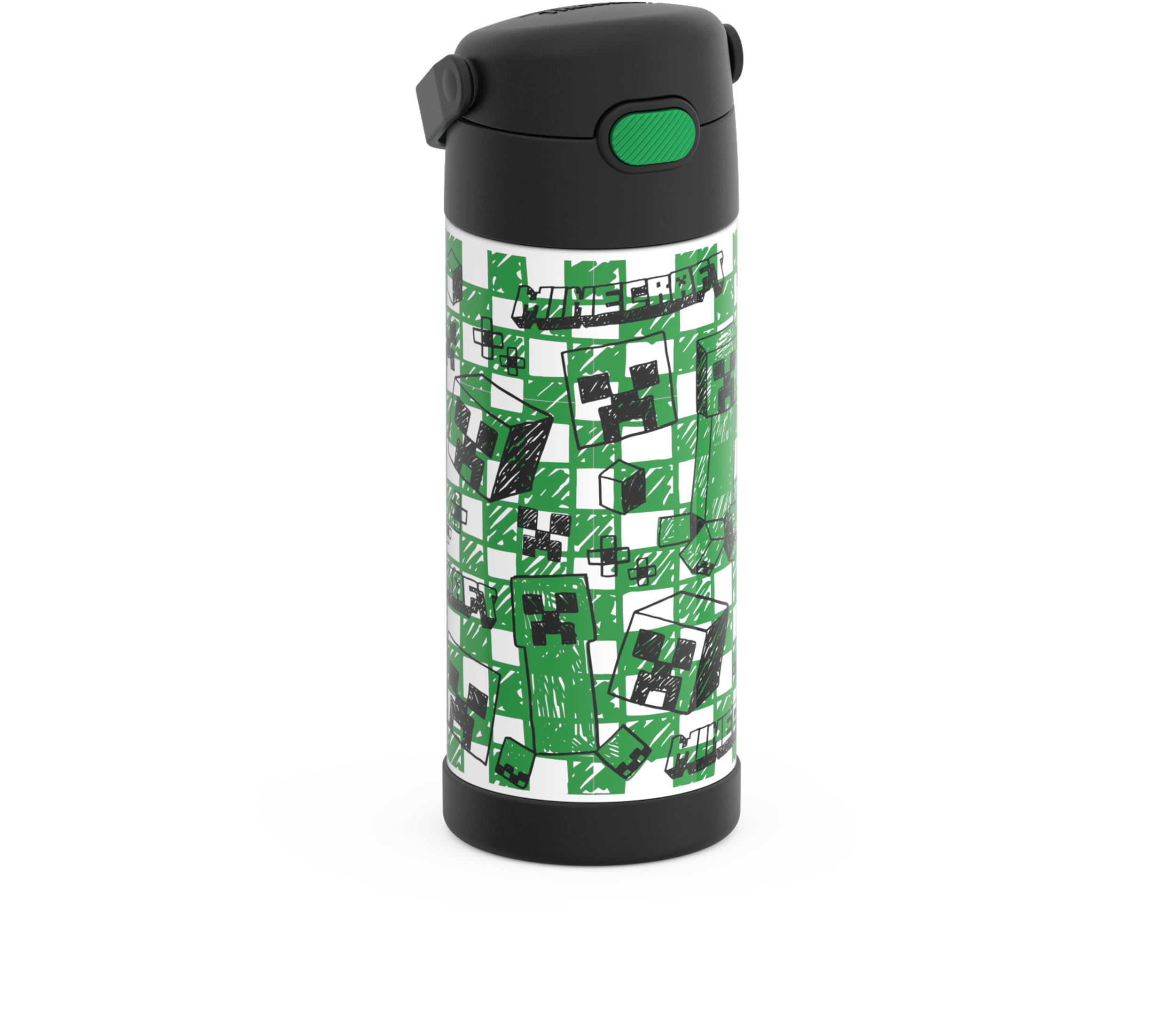 Thermos Kids Stainless Steel Funtainer Water Bottle with Straw, Dishwasher Safe, Leak Proof, Minecraft, 14 Fluid Ounces