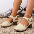thumbnail image 4 of Rokment Women's Closed Toe Dressy Sandals Vintage Casual Studded Suede Ankle Strap Platform Chunky Block High Heels Clogs Mules Comfortable Orthotic Walking Dress Summer Shoes Beach White Size 7.5, 4 of 5