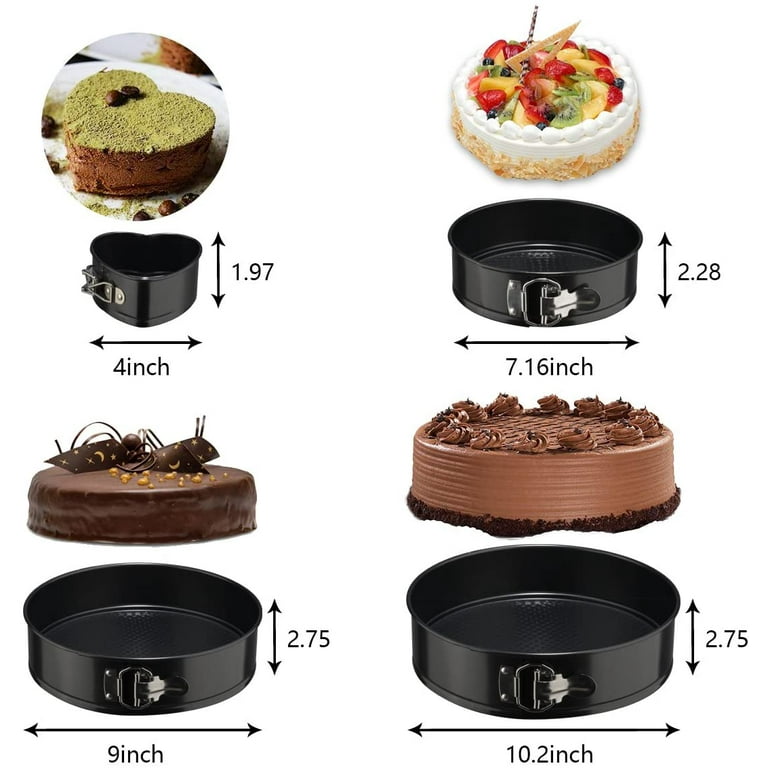Meiqihome Springform Cake Pan Set of 4 Pieces (4/7/9/10) 1 Heart and 3  Round, Leakproof Nonstick Bakeware Cheesecake Pan with Removabl