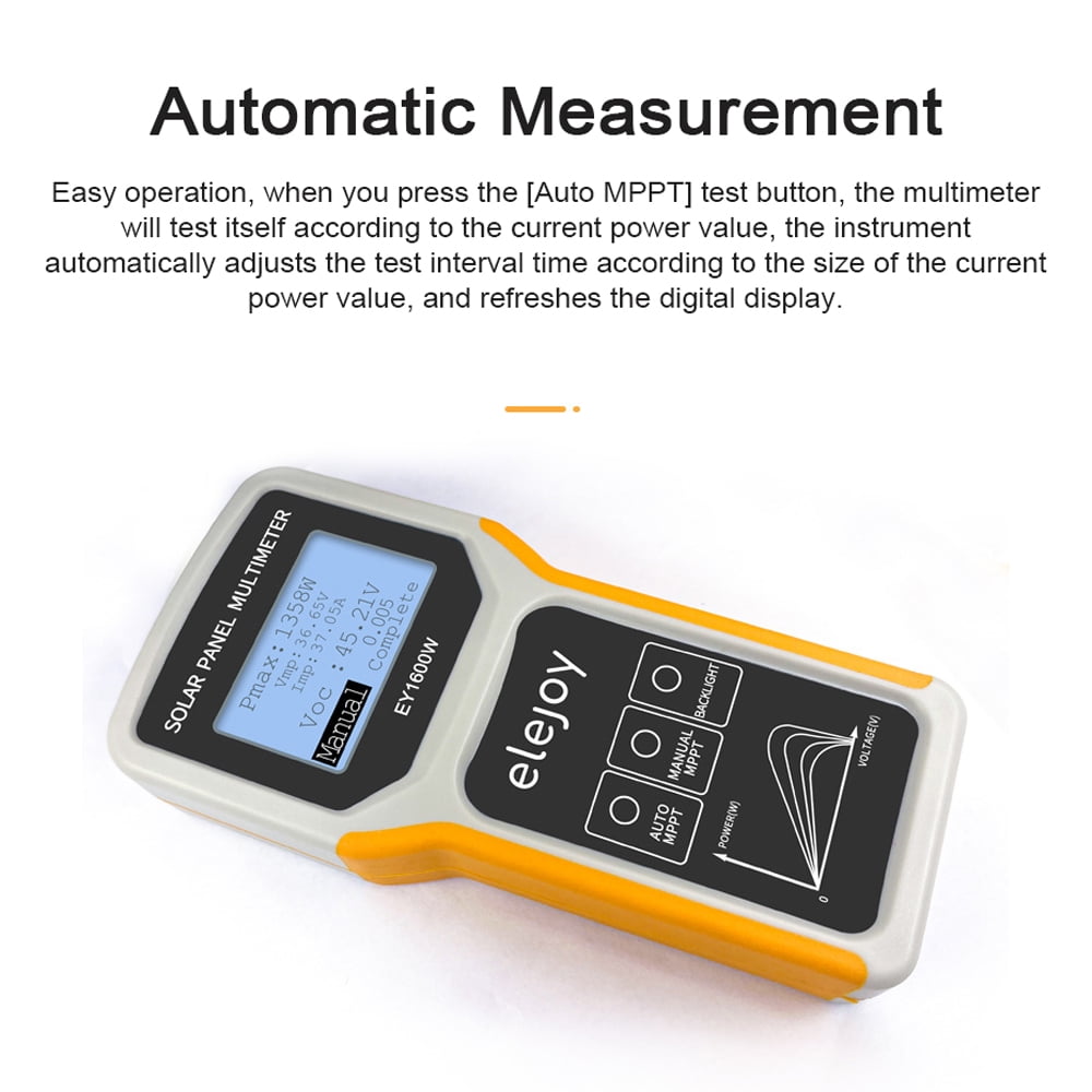 Tickas 1600W Photovoltaic Panel Multimeter Solar Panel Tester Open Circuit Voltage Test Device Maximum Power Point Voltage Current Power Test Meter LCD Display with Backlight