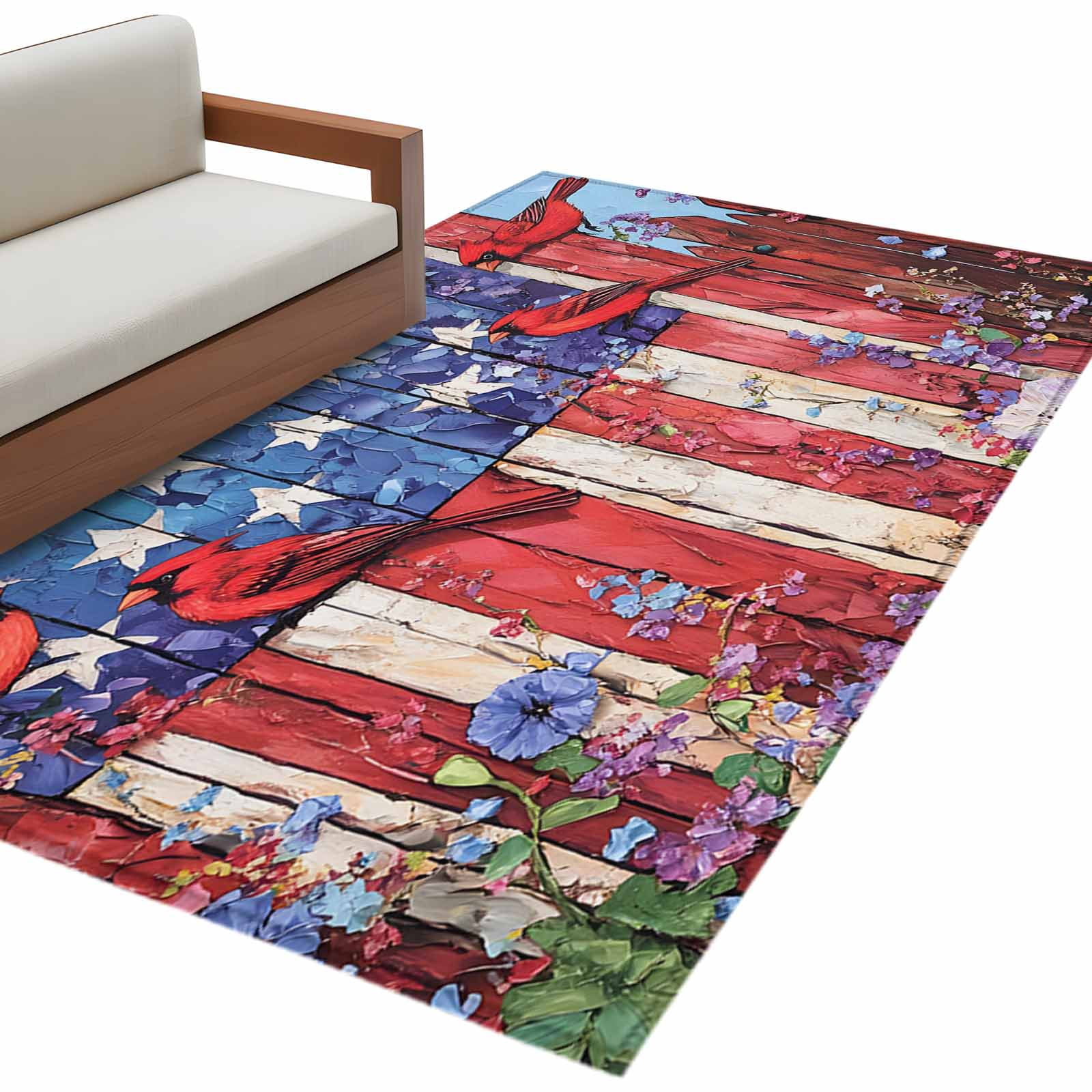 3'x5' Area Rugs, American Flag Indoor Outdoor Area Rug for Living Room Bedroom, Red Blue Star Stripe Patriotic Floral Bird Washable Bathroom Rugs Kitchen Floor Carpet Mats Home Decor Aesthetic