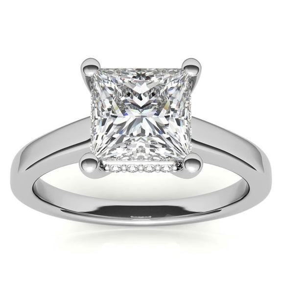 Auory 3.34 Ct Princess Cut Lab Grown Moissanite Solitaire Ring in 18K White Gold Plated for Women