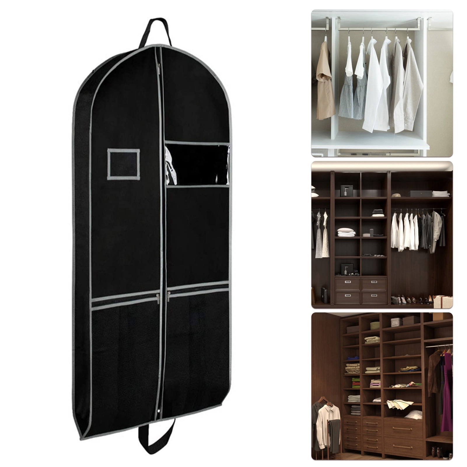 Pnellth Non-woven Fabric Clothing Dust Cover Travel Heavy-Duty Garment Bag with Pockets Clear Window Waterproof Label Foldable Dust-Proof Suit Bag