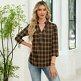 thumbnail image 5 of Wutalume 3/4 Sleeve Tops for Women, V-Neck Blouse with Checkered Print for Workplace, Meetings, Daily Office Wear, and Professional Elegance,Brown L, 5 of 7