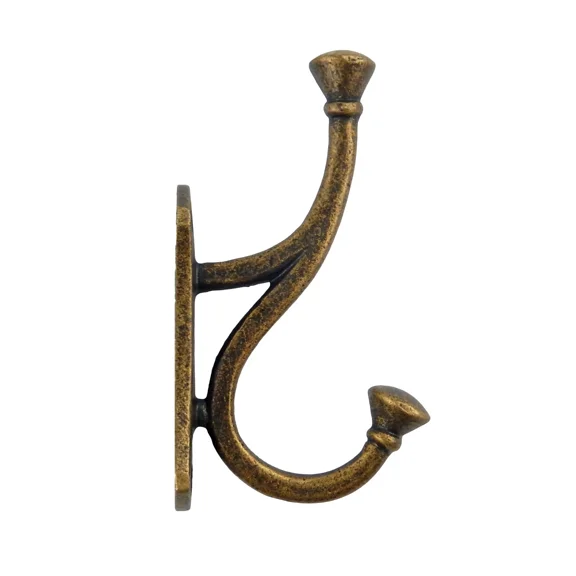 Fancy Double Wall Hook Cast Iron Towel Coat Key Hanger Antique Bronze 4 Inch