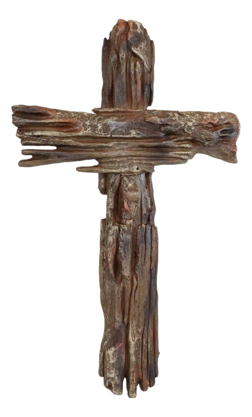Rustic Western Country Rugged Faux Driftwood Distressed Wood Wall Cross Plaque