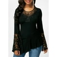 thumbnail image 1 of Chemises à Manches Longues en Dentelle pour Femmes, Col Rond, Blouses Irrégulières, 1 of 1