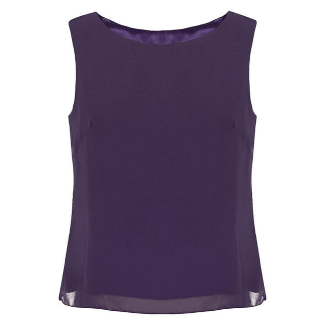 JanJean Débardeur d'Été Décontracté Sans Manches pour Femmes, Léger, en Chiffon, Col Rond, Violet TTG