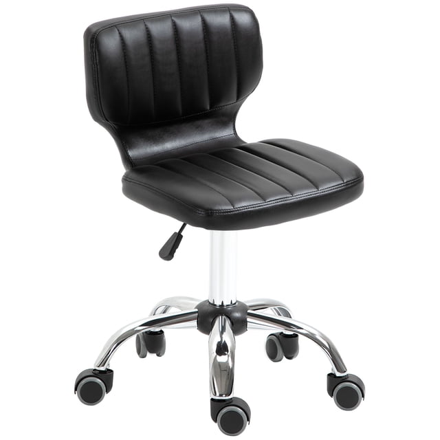 Tabouret de Salon à Hauteur Réglable, Tabouret Roulant en Cuir PU avec Dossier, Roues pour Beauté, Spa, Tatouage, Bureau à Domicile, Noir