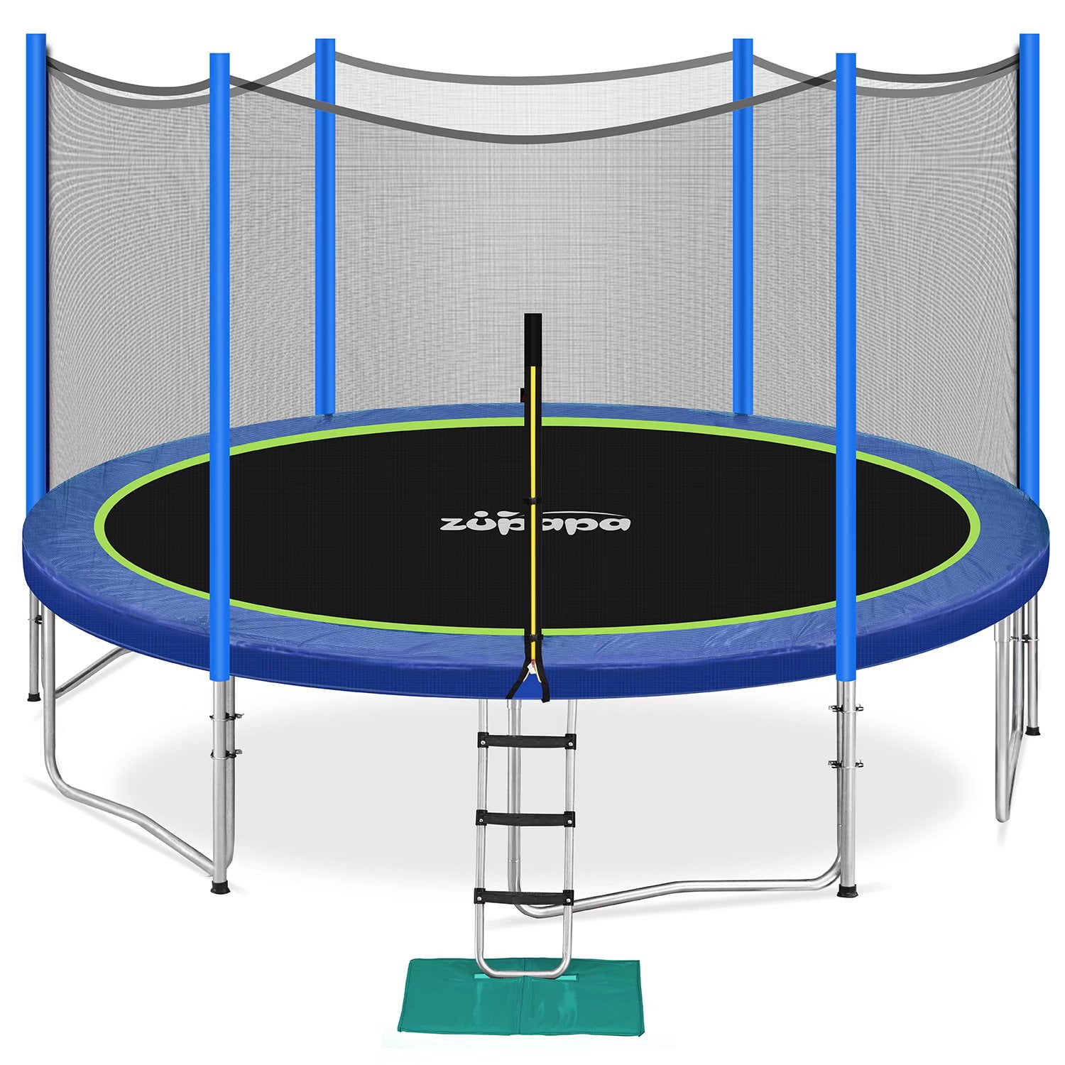 Zupapa 16 15 14 12 10 8FT Kids Trampoline 425LBS Weight Capacity with Enclosure net Non-Slip Ladder Wind Stakes All Accessories Outdoor Backyard Family Trampolines 