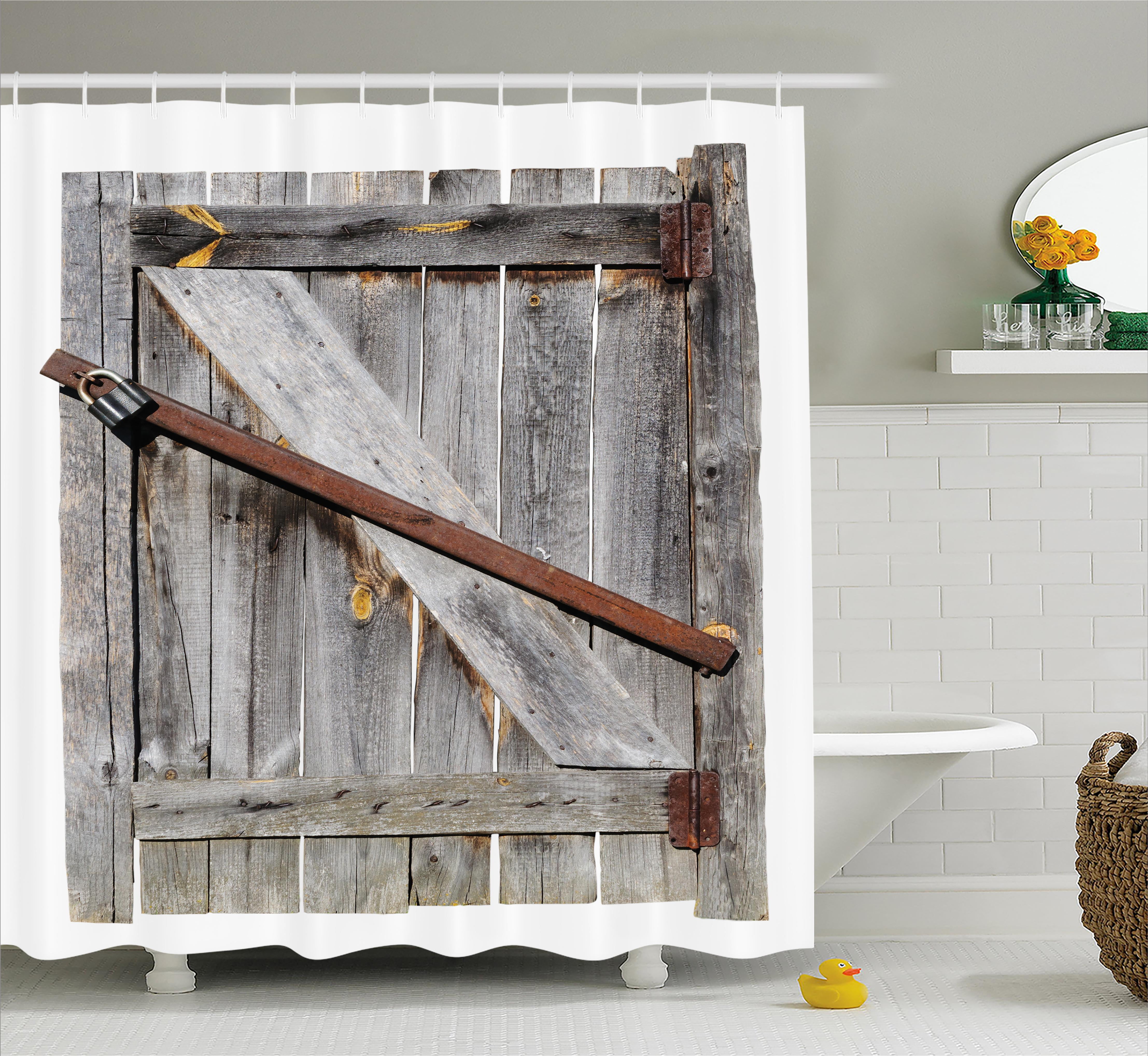 Rustic Shower Curtain, Aged Wood Barn Door with Rusty Crossed Locks